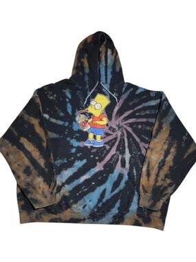 The Simpsons Men's Bart Squishee Brain Freeze Tie Dye Pullover Hoodie Size XL